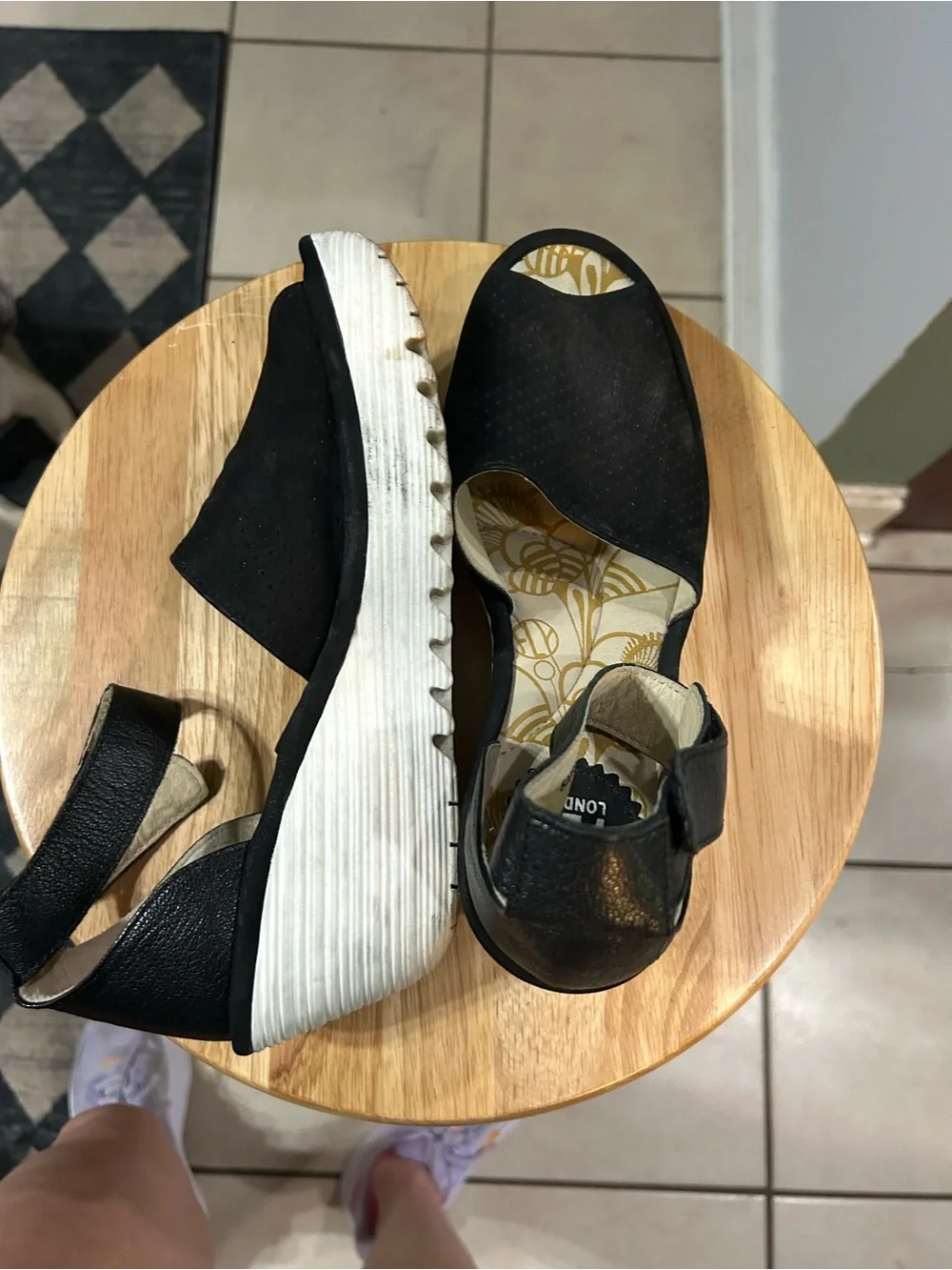 FLY London Black Open-Toe Wedge Sandals
